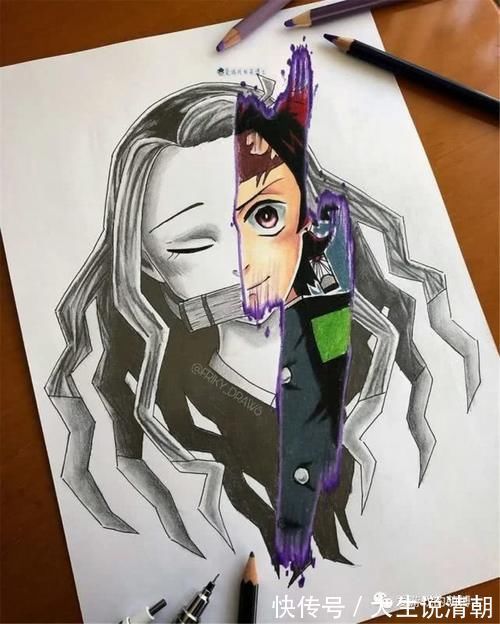 画作|素描与彩稿共存，美术达人打造《鬼灭之刃》主题奇妙画作