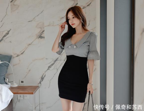 缠绵|时尚穿搭孙允珠琉璃灰晓雾缠绵公主领包臀裙