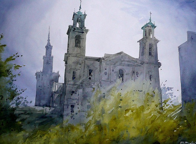 水彩画@波兰水彩画家拉法尔的街市景观画,耐看!