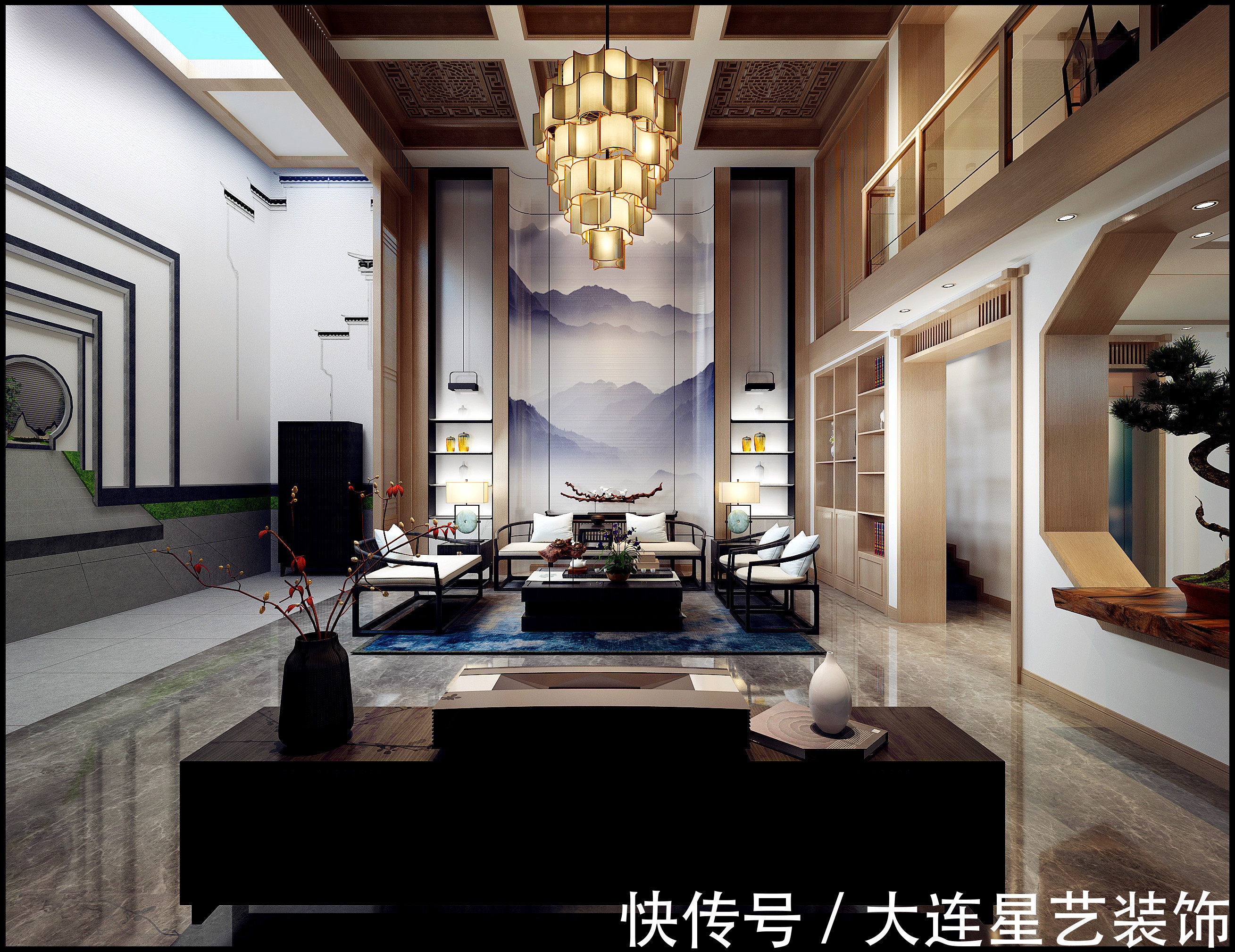 中式美式混搭风格|大连别墅装修| 四世同堂