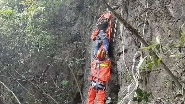 “风水先生”不慎踏空！坠崖卡树上