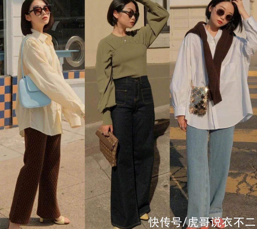 阔腿裤|适合1米58小个子的夏日打扮，“衬衫+高腰裤”，时髦洋气又高级