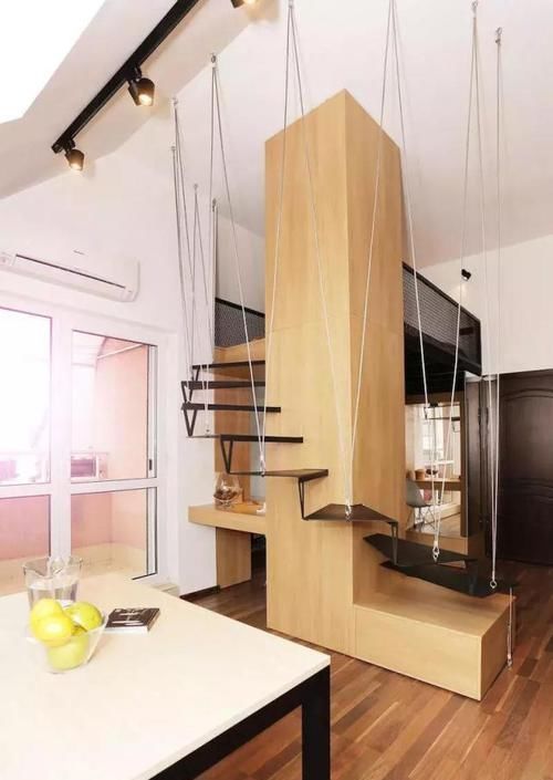 阁楼|20㎡阁楼单身公寓，铁丝网卧室+悬浮楼梯，这设计猜你没见过