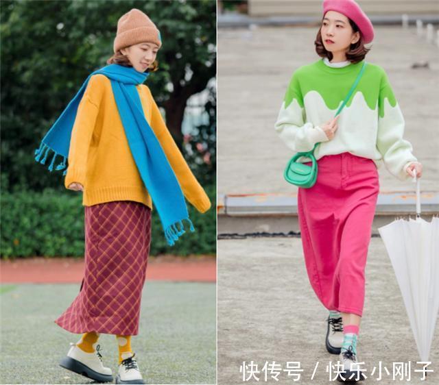 身材比例 毛衣搭配半身长裙，冬天就该这么穿，洋气显瘦，让你遇见最美的自己