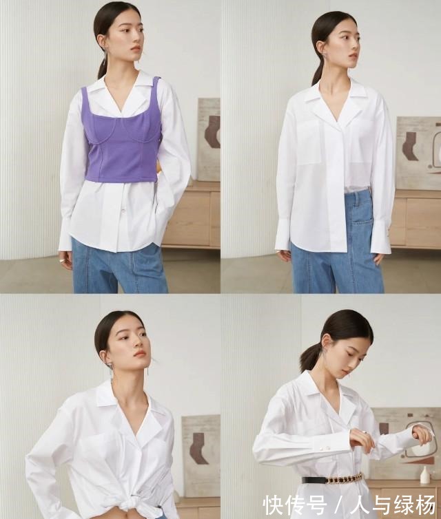 米色裙 今秋最洋气的穿法白衬衫+米色裙，显白显瘦飙气质，美进骨子里