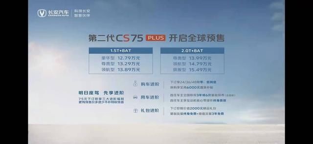 双外观设计，全系8AT，第二代长安CS75PLUS预售12.79万起