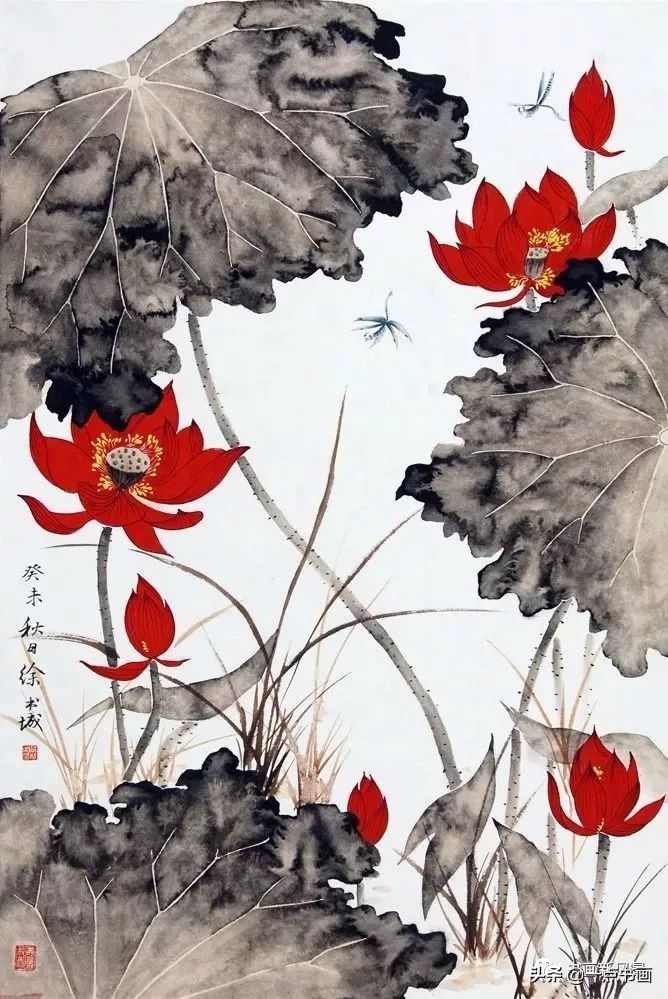 荷花|徐书城画荷花，工写结合，别具一格