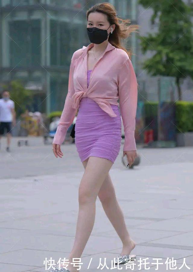 浅紫色|小姐姐有颗少女心,桃粉色衬衫搭配浅紫色包臀裙,时尚又减龄