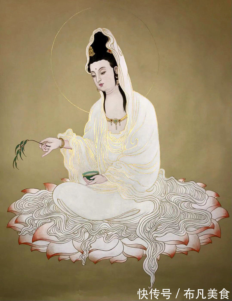 中国画@画家张津梁创作的《观音圣像》,清新疏朗、雅俗共赏