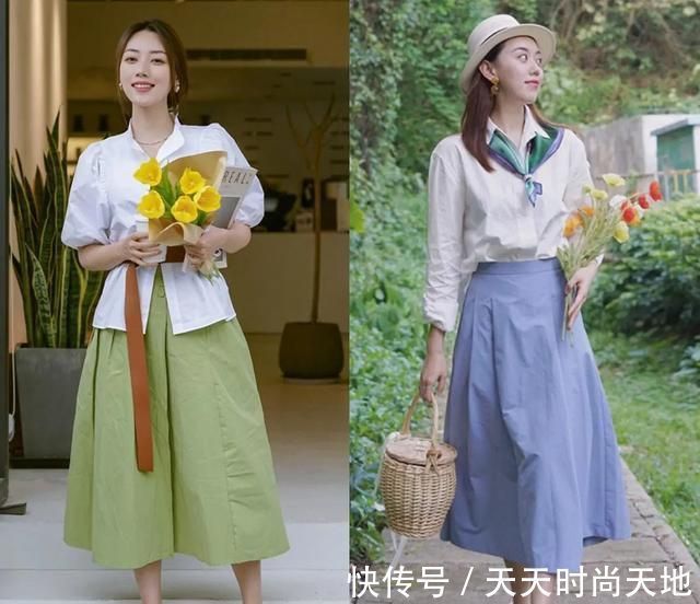 服饰|很适合夏季的搭配:衬衫+半裙,遮肉显瘦,上班上学都能穿