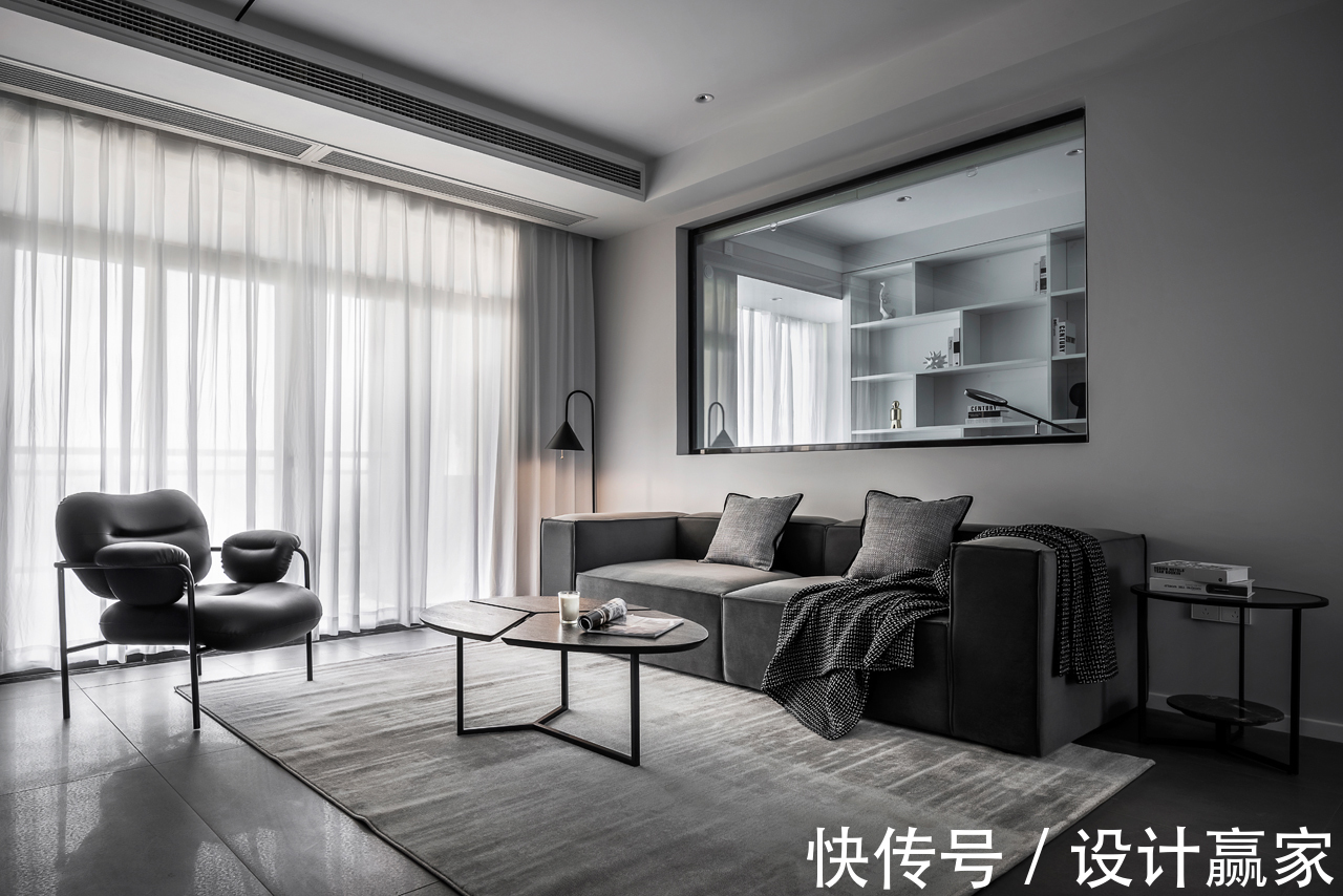 客餐厅|132㎡现代黑白灰，素雅极简的美学空间，冷暖色搭配恰到好处
