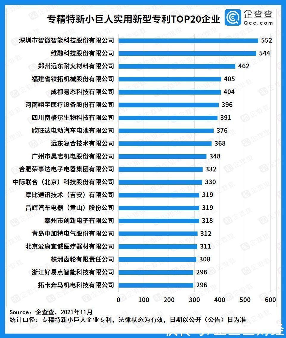 榜单|企查查发布专精特新“小巨人”专利20强企业榜单，从大国命脉到智能小家全覆盖