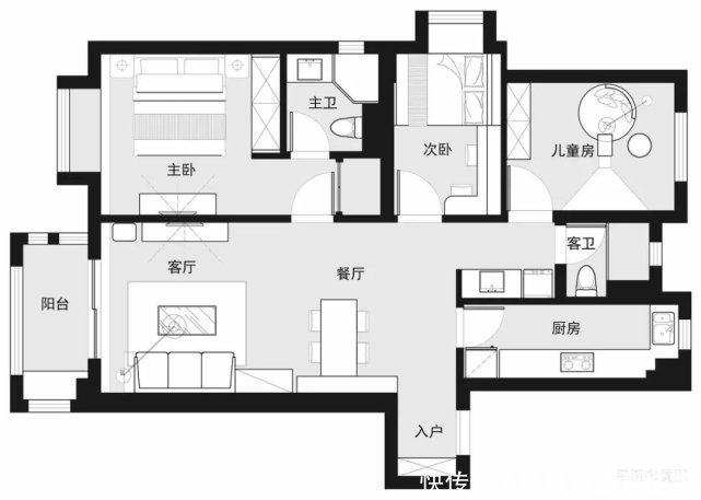 背景墙|115平北欧风装修呈现出清爽舒适的空间感，时尚而温馨！