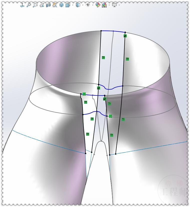 用SolidWorks画一条曲面裤子，此图曲线较多，比较复杂