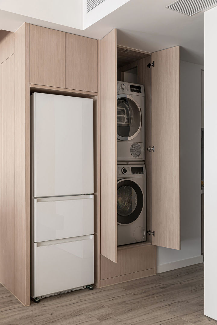 洗衣机|89㎡原木白加黑，只拆一面墙全屋都亮了，一屋子的柜子都藏着心机