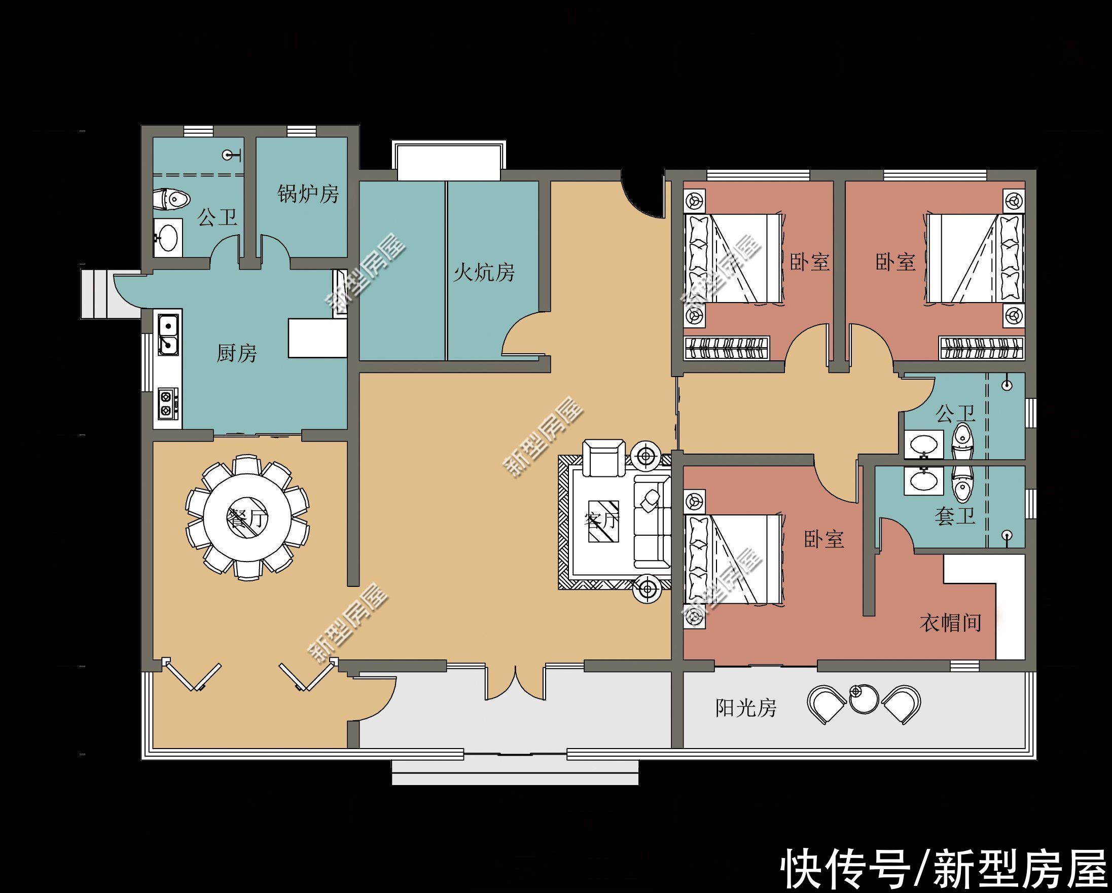 外廊|10套一层农村别墅图纸，第6套建的人最多，最后一套颜值最高
