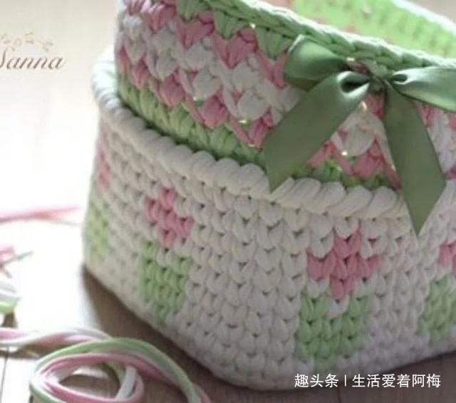 布条这样钩织,快速变收纳筐,放家里不好用吗DIY编织附教程