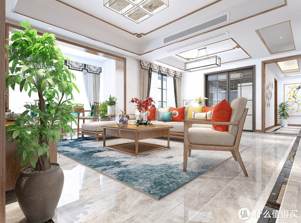 中式风格|横厅户型真的很舒服，看它的客厅就知道了，采光效果很好，有格调