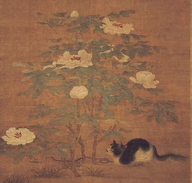 北宋时期|900年前的一幅古画,牡丹花下一只猫,旁边还藏着一条蛇