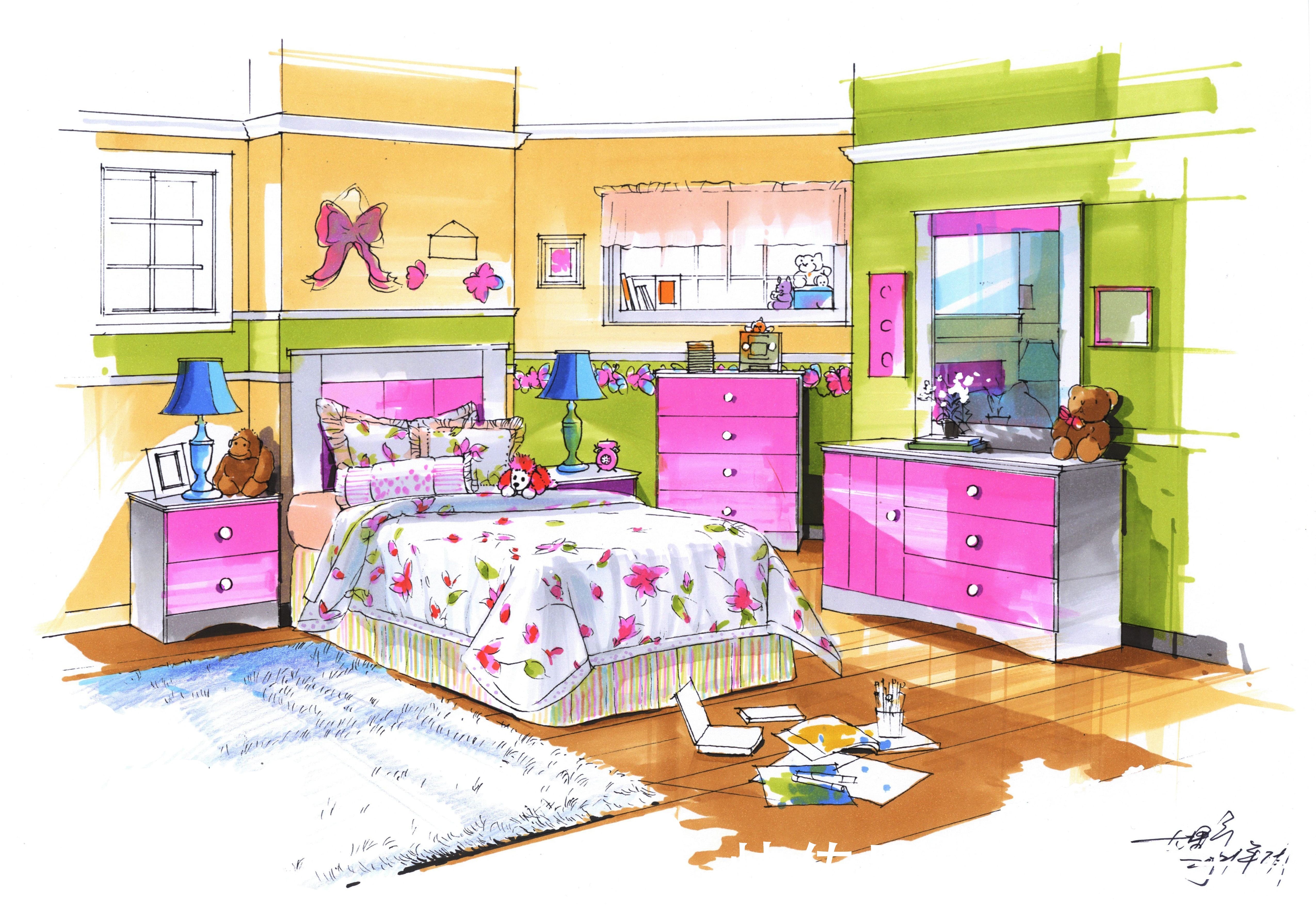 g05!马克笔上色训练,儿童房空间表达|第五课
