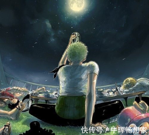 布鲁克|海迷必备草帽团壁纸索隆月下独酌,甚平披锦袍显“豪横”气