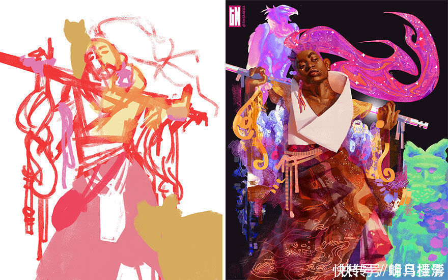 初稿|27个初稿与成品对比照,前后差距太大,网友:这是同一副画吗