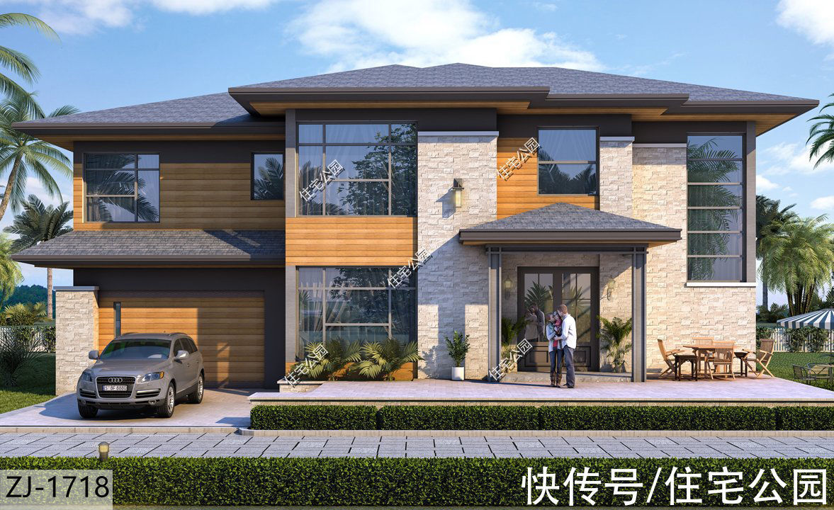 农村|下沉式客厅、封闭车库,18×12米现代风二层农村别墅,美的没话说