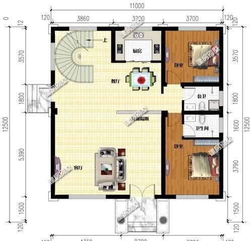 别墅|11×11米,建房尺寸相同的两栋别墅,带挑空客厅均很大气