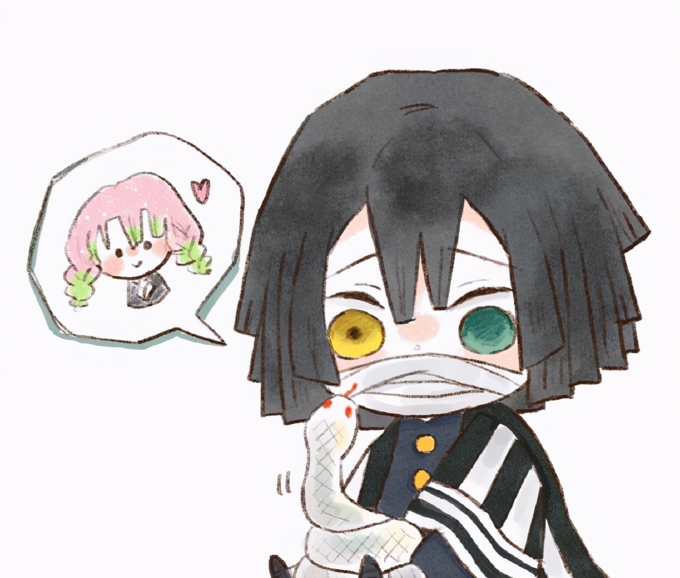 鬼灭之刃:Q版大头九柱,霞柱单恋炭治郎?你猜虫蛀会喜欢谁?