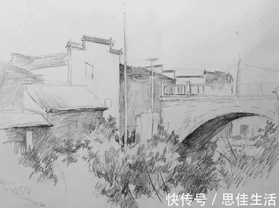 素描#风景素描这样画,既容易上手又有画面效果