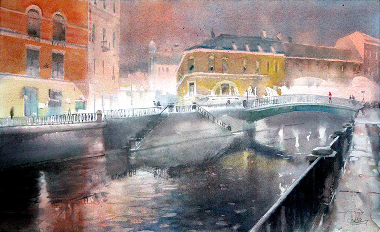 水彩画#美轮美奂!俄罗斯艺术家特梅雷夫的水彩都市景观画