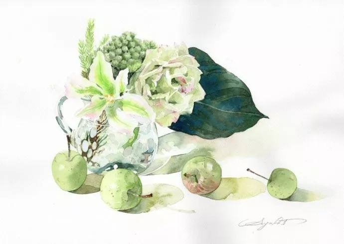 静物#日本柘植彩子Ayako Tsuge的花卉静物水彩画作品