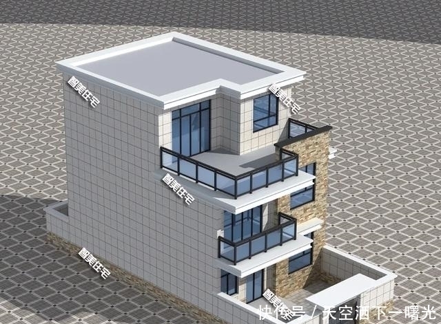 别墅|75×124米农村别墅,平屋面设计+小院子,现代感很浓