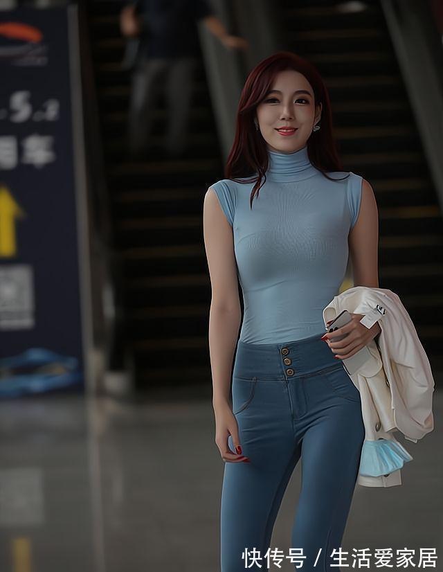 凉拖 美女脚上一双粗跟的高跟凉拖，穿出了十分高挑的气质