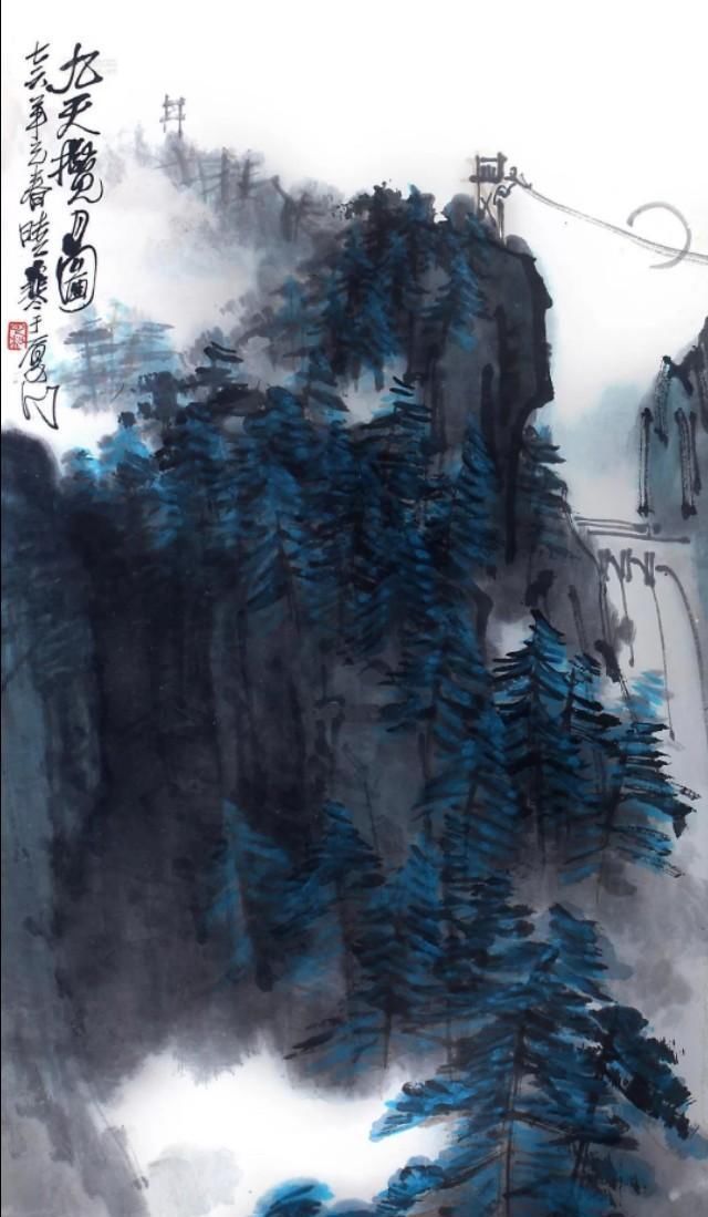 他的山水画——极简的直线为骨,极繁的渲染为体,苍润氤氲