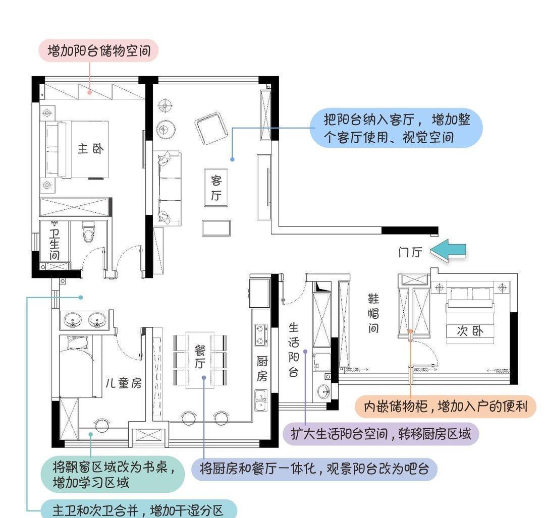 空间|黑白灰和实木打造的空间，设计独立入户鞋帽间，满足五口人的需求
