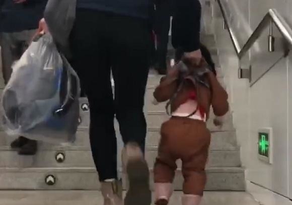 操作|不带娃不知道艰辛,宝妈拎起娃赶地铁,萌娃的操作让人笑哭