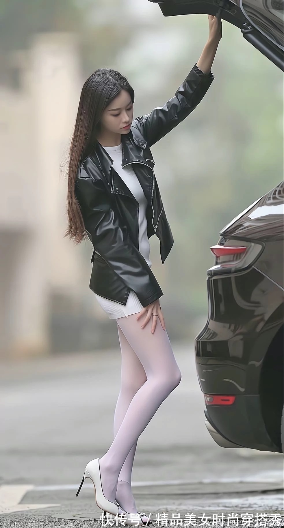 皮衣外套 软糯的针织搭配帅气的皮衣外套,又飒又时尚