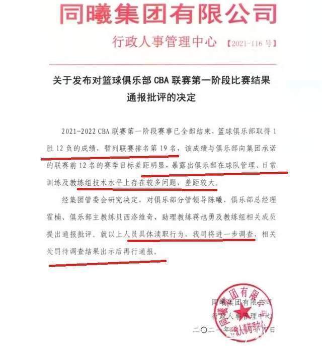 通告|罕见!CBA球队对总经理和主教练等人开出处罚通告,具体处罚待续