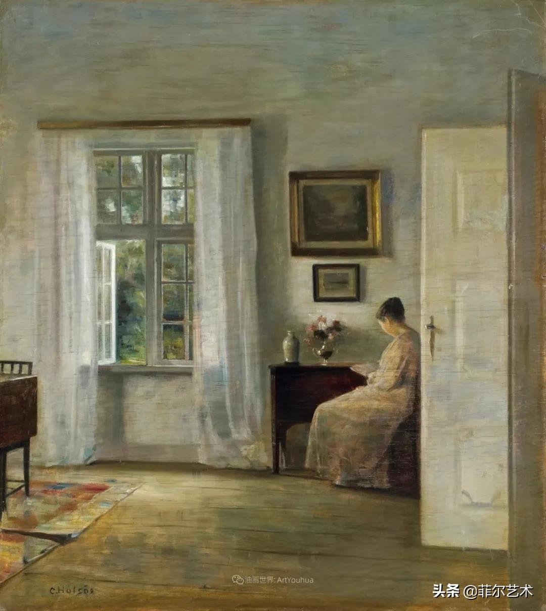kol|丹麦画家卡尔·维尔赫姆笔下油画里安静的女子,奇妙的光影