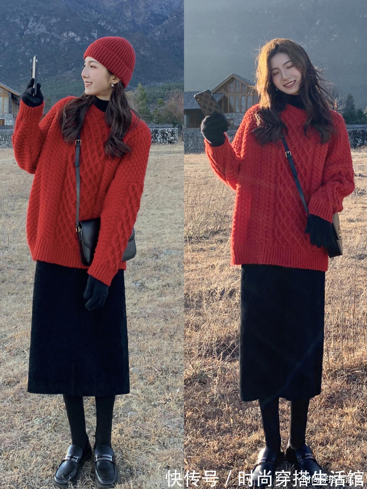 时髦|毛衣+半裙=2021年“万能”搭配公式,保暖时髦又减龄,谁穿谁美
