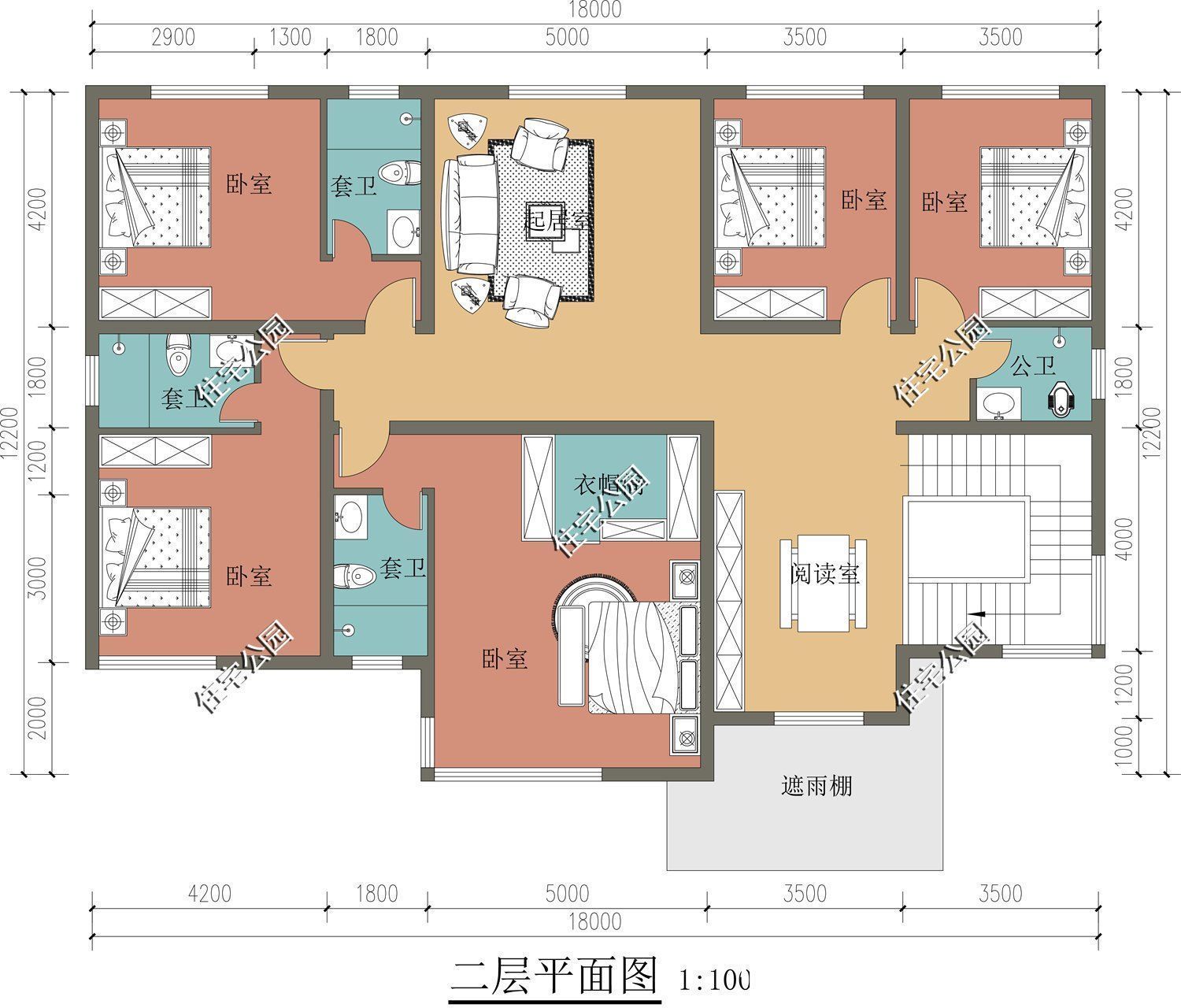 农村|下沉式客厅、封闭车库,18×12米现代风二层农村别墅,美的没话说