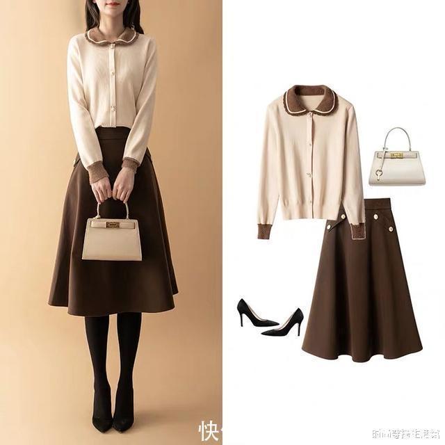 大地色|羽绒服收起来吧!入春后就穿“针织衫+半裙”,简约大方又气质