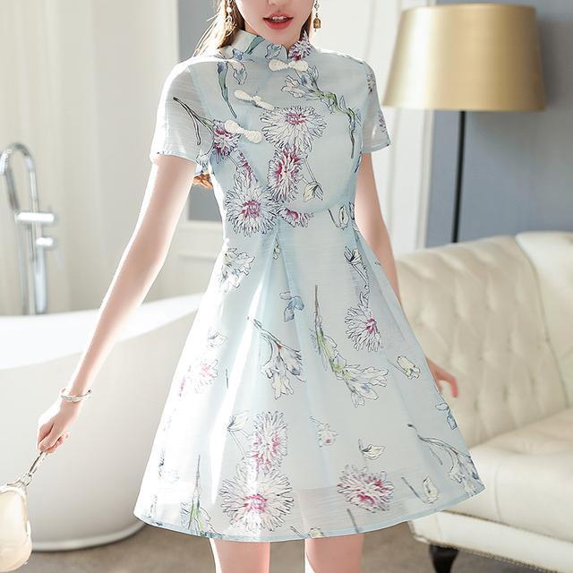 印花裙|复古旗袍改良连衣裙，中国风绝对让你美出新高度