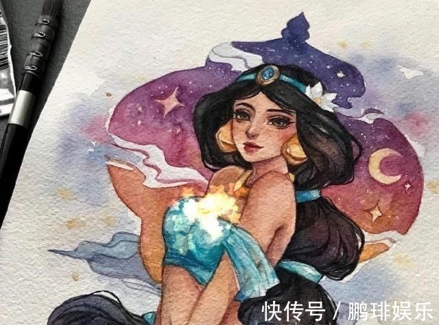 小美人鱼|水彩手绘风的迪士尼公主,艾莎美得很冷艳,花木兰国风韵味很漂亮