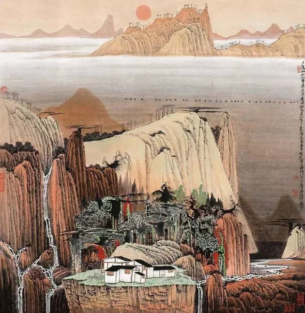 山水画$“江南鬼才”笔下的工笔山水画,色彩丰富,太震撼了!