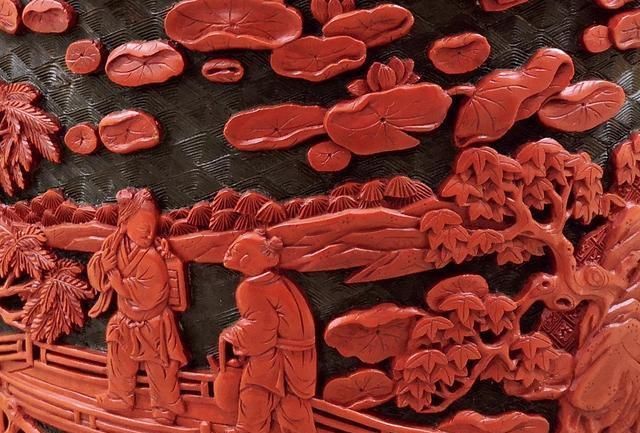 故宫博物院旧藏清代雕漆剔彩竹林七贤笔筒鉴赏