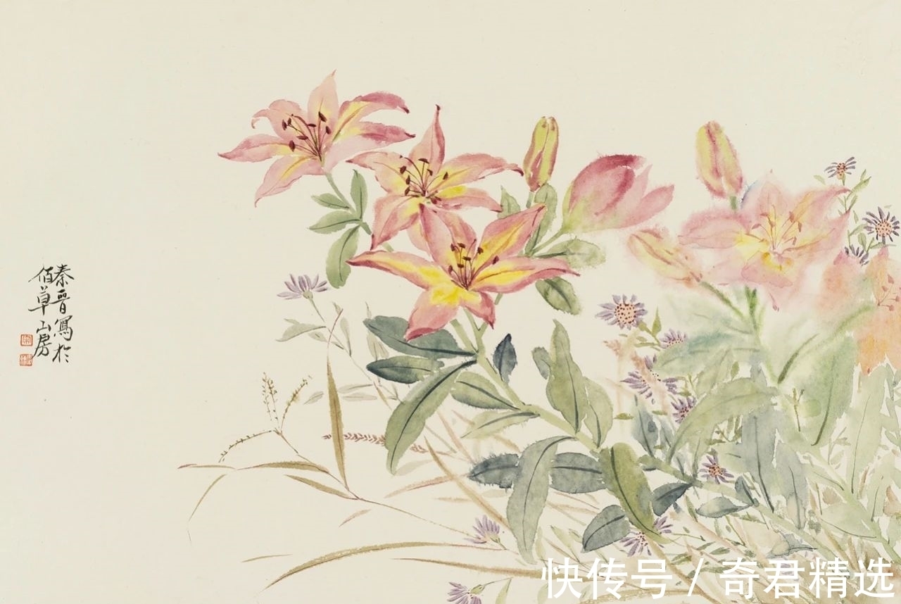 花卉$「津门网」用没骨法绘制花卉,这极其考验画家对笔墨色彩的把控