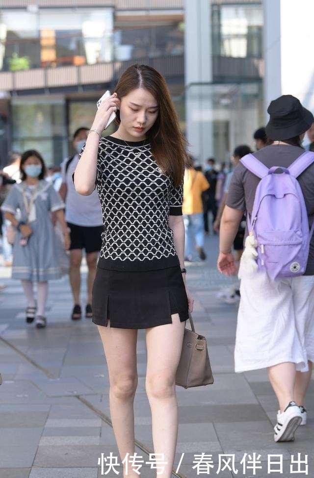 上衣|黑白圆领上衣搭配黑色高跟鞋,款式好看,凸显个人气质