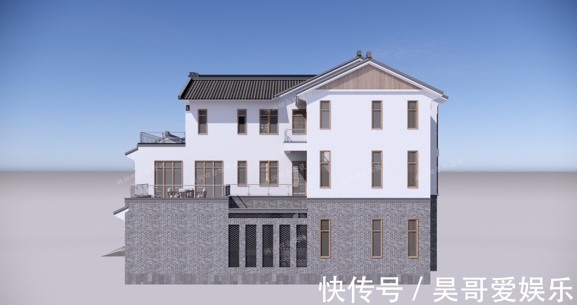 庭院|广东清远三层带地下室家族大宅现代四合院民宿28×20